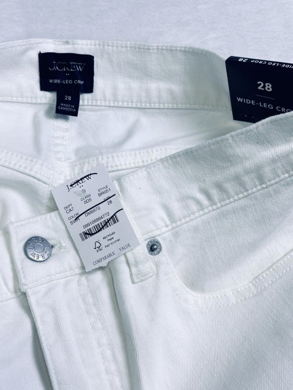 J.Crew The Wide-Leg Cropped Jean White 28 High Rise Stretch Raw Hem Denim NWT - Picture 4 of 13